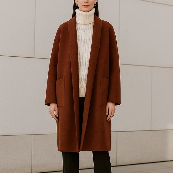 Eileen Fisher NWT Wool Cashmere Coat L High Collar Open Front Dropped Shoulders - Picture 1 of 9